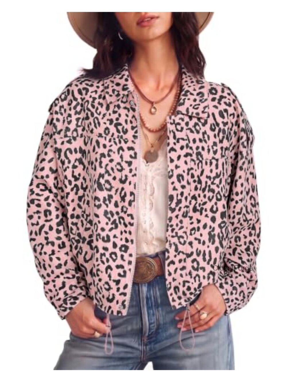 Faux Suede Leopard Bomber Jacket Oversized Zip Up